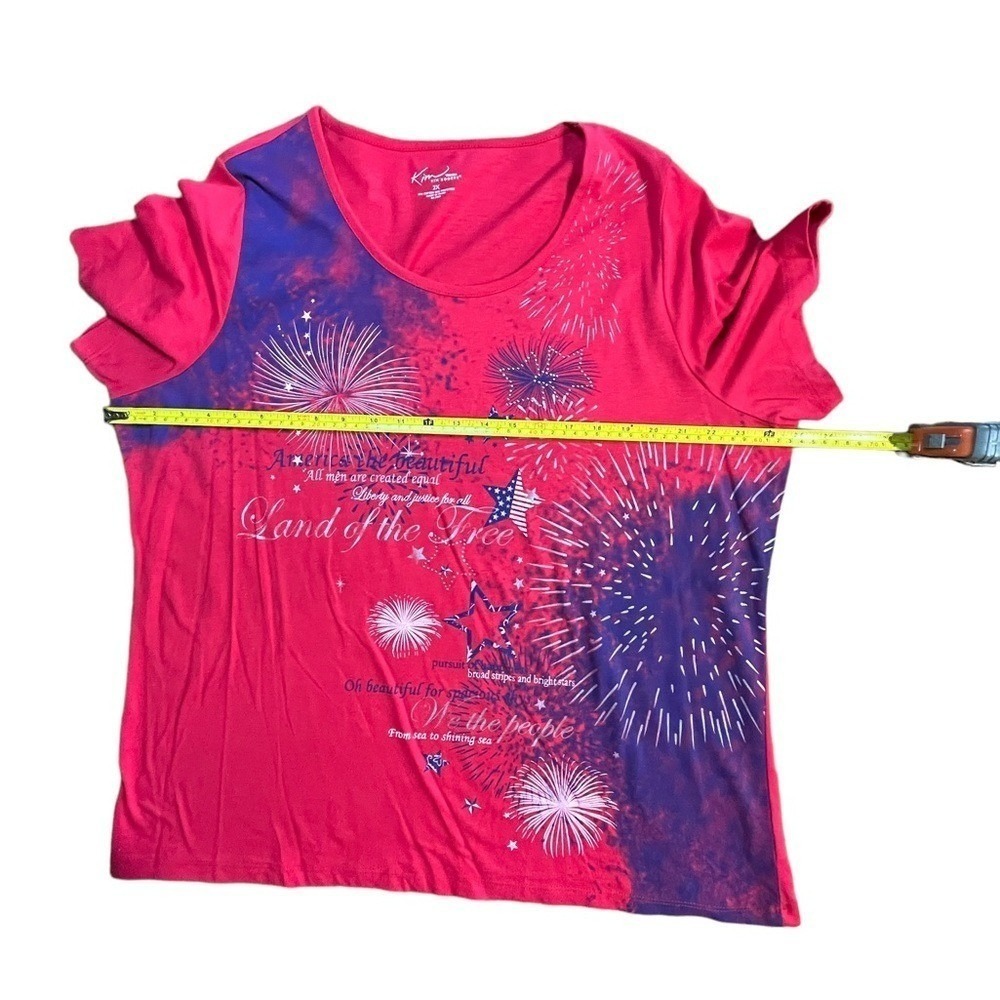 Kim Rogers T-Shirt Womens 2X Patriotic Fireworks Pink Cotton Blend Americana Tee